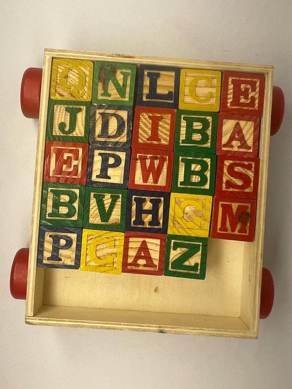 Wooden Alphabet Pull Wagon with Colorful Letter Blocks - Red Wheels